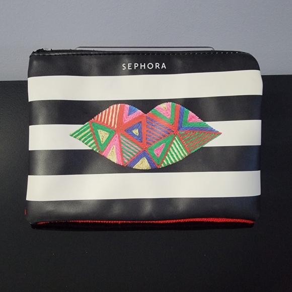 Sephora Split Faux Leather Cosmetic Makeup Zippered Bag - Picture 1 of 9